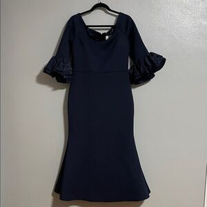 Eliza J Navy Long Sleeve Dress with Ruffle Cuffs